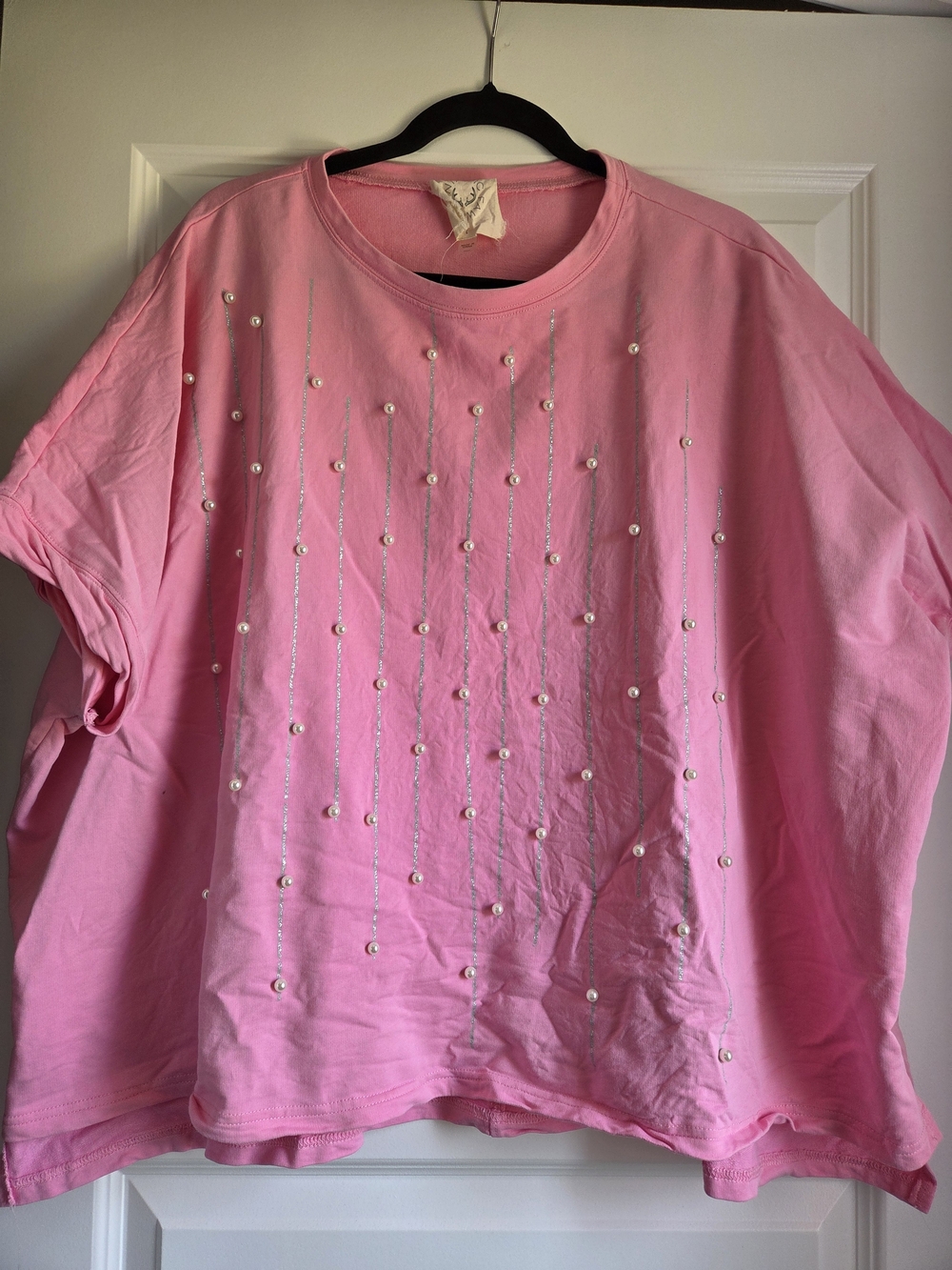 Fantastic Fawn Pink Pearl Embellished Glitter Striped Top - Size L